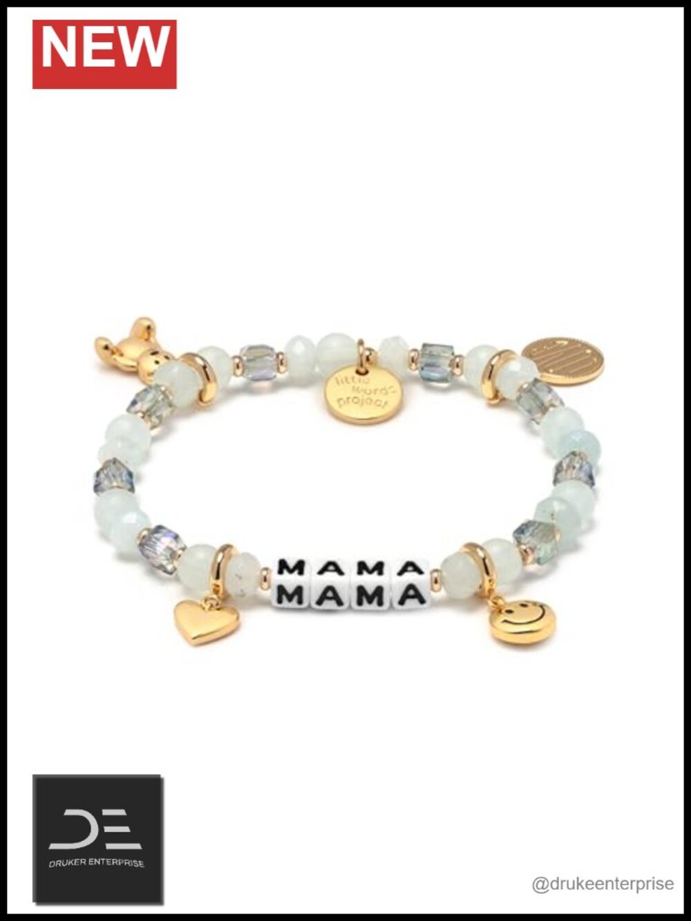 Mama Charm Bracelet Beaded Stretch Plated Brass Positive Message Gift XS